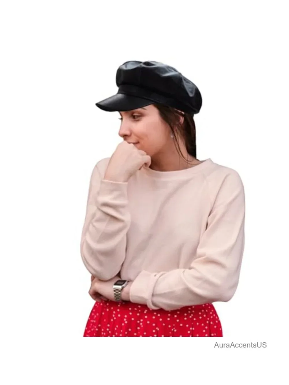 8 Panel Newsboy Cap PU Leather Visor Beret Cabbie Hat Womens Vintage Style